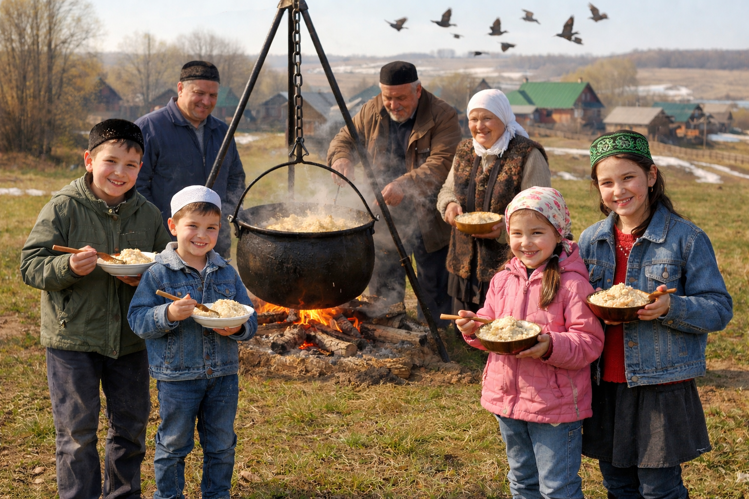 Карга килә, казан аса
